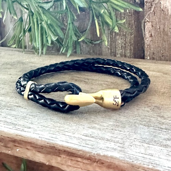 Lulu Frost Black Leather Harpoon Hook Bracelet Unisex - Picture 2 of 10